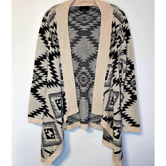 Lumiere Aztec Print Cardigan Sweater Black & Tan Tribal Design Western Boho Sz S - Picture 1 of 6